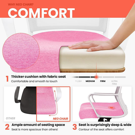 pink office chair details about thick cushion seat