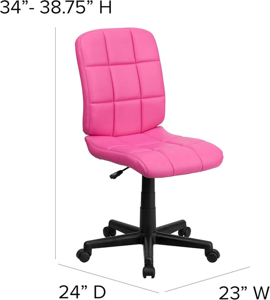 Mid-Back Pink Quilted Vinyl Swivel Task Office Chair