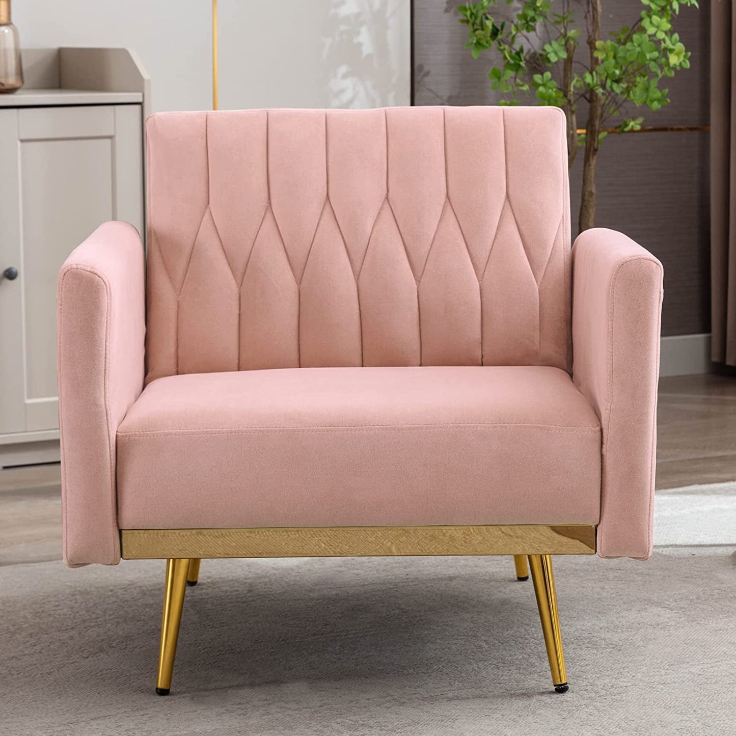 Pink Velvet Multifunctional Sofa Chair with Ottoman and Armrests