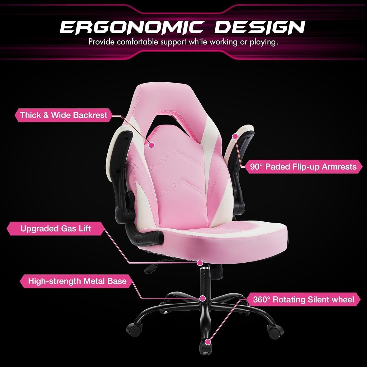 Computer Gaming Desk Chair - Pink Ergonomic Office Executive