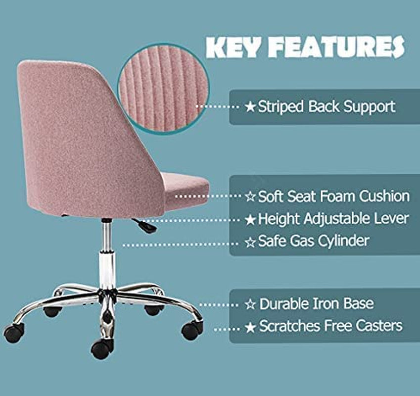 Modern Pink Rolling Desk Chair best features for price details striped back support, soft foam seat, height adjusable, scratch free caster, adjustable metal base