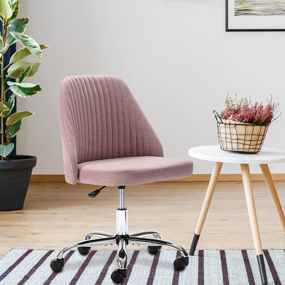 Modern Pink Rolling Desk Chair with Adjustable Metal Base in living room