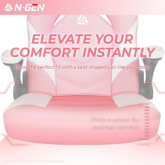 Pink Video Gaming Computer Chair with thick cushion for most comfort details