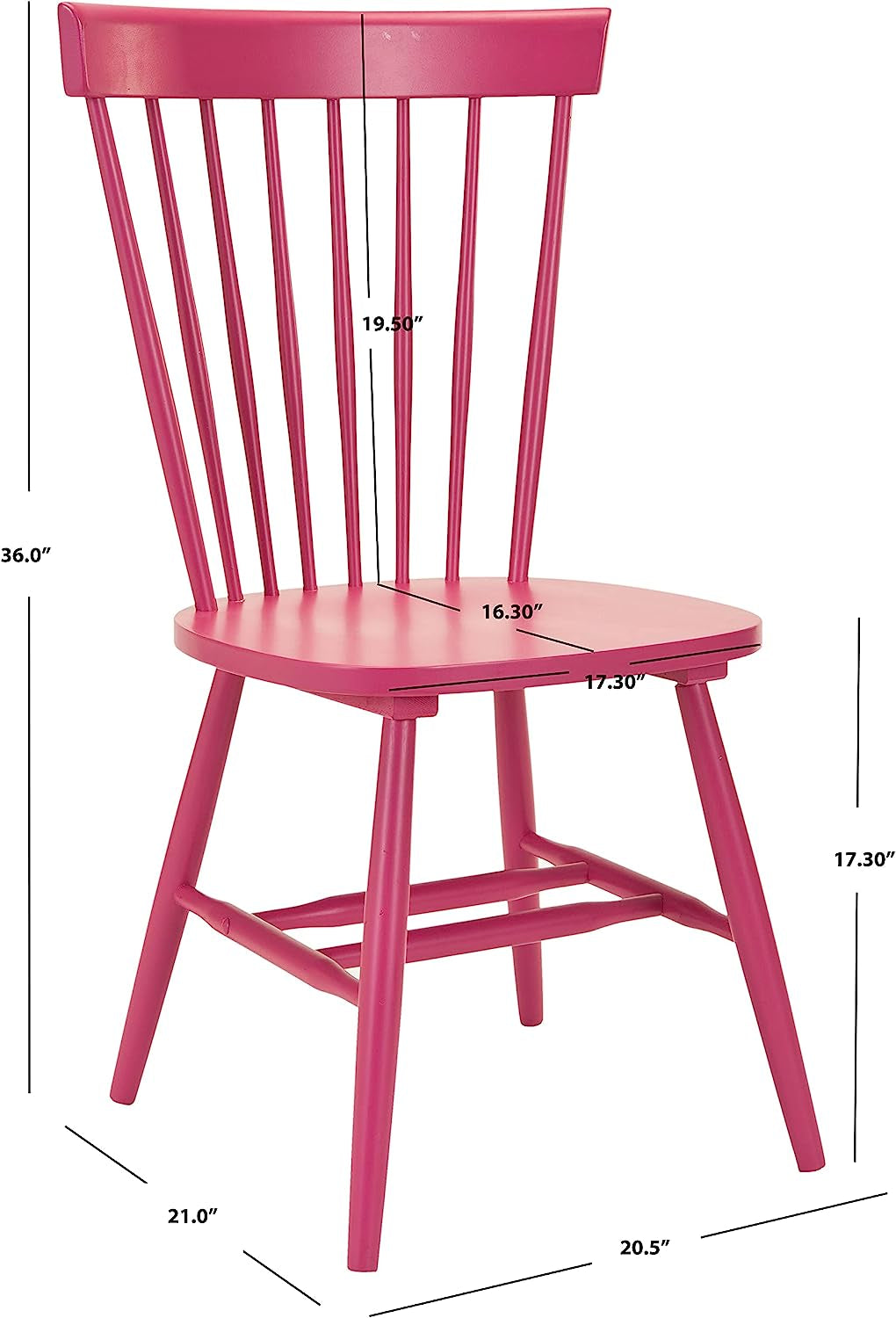 Raspberry Pink Spindle Kitchen Side Chair details of dimensions