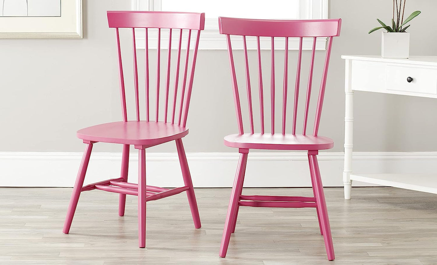 Raspberry Pink Spindle Kitchen Table Chair Set in dining room