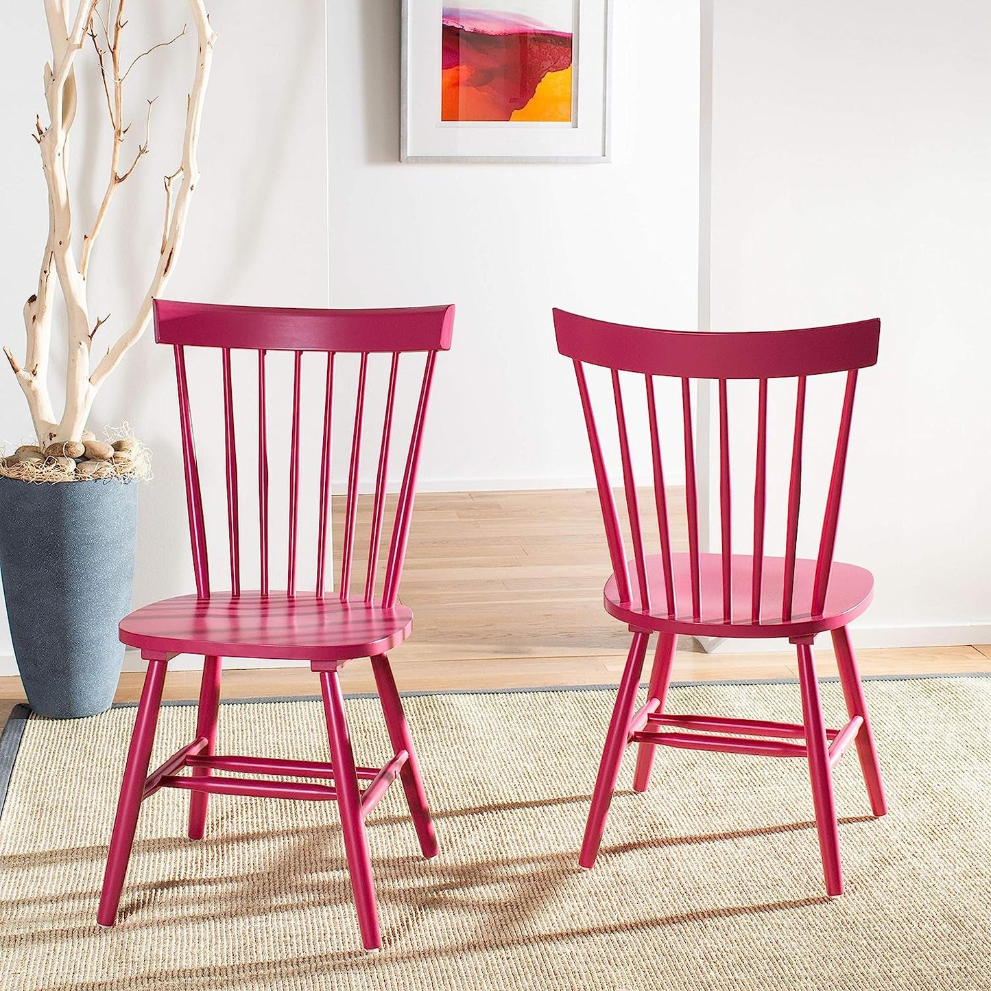 Raspberry Pink Spindle Kitchen table Chair Set as side chair set in living room