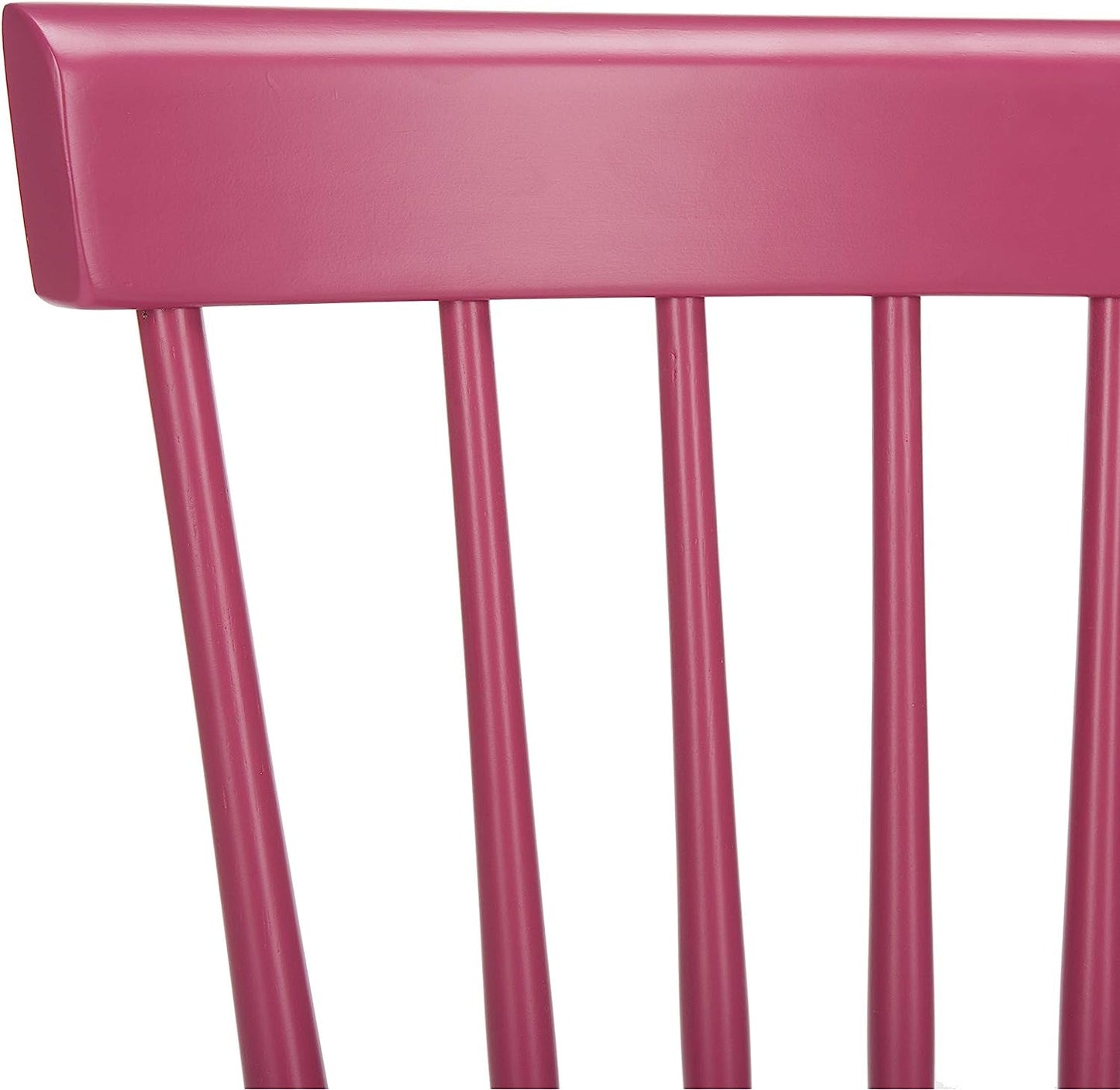 Raspberry Pink Wood Spindle Kitchen Side Chair Set back rest and wood spindle closeup detail