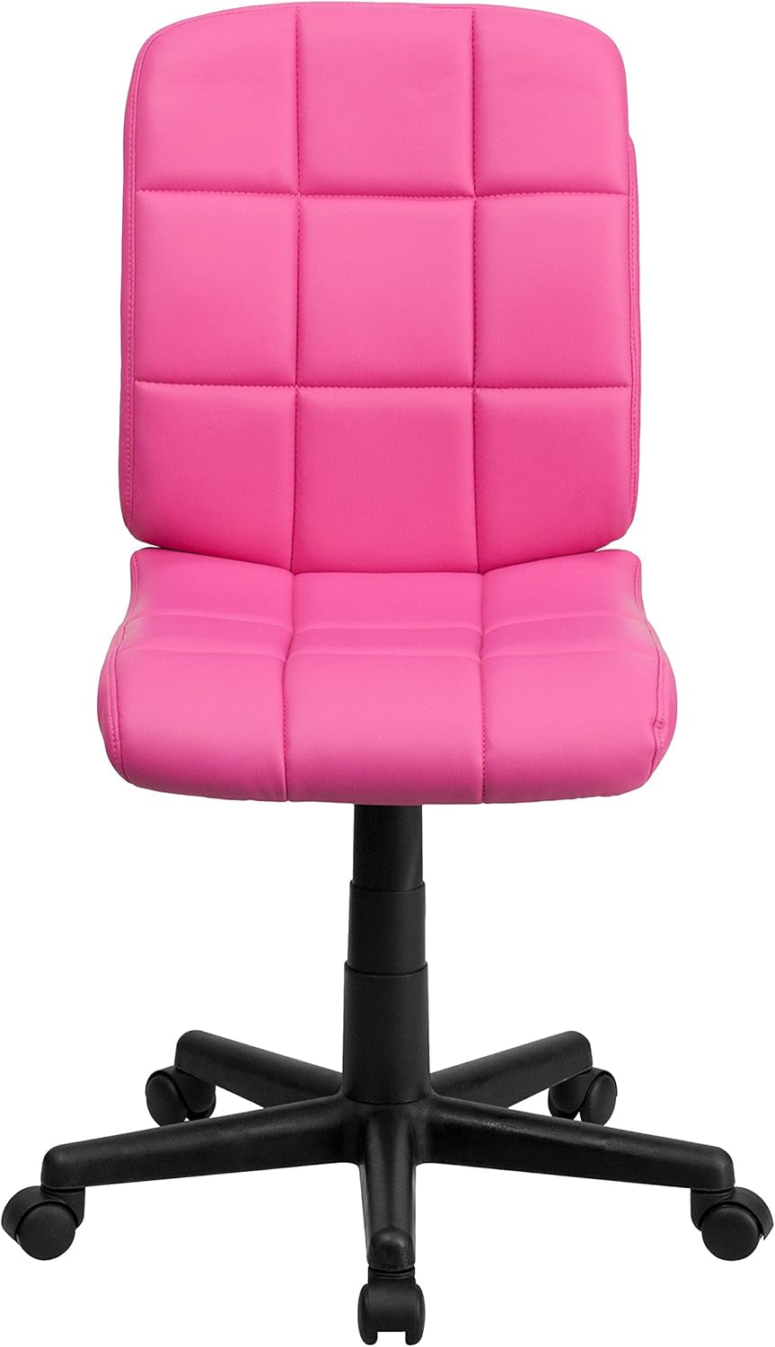 Mid-Back Pink Quilted Vinyl Swivel Task Office Chair