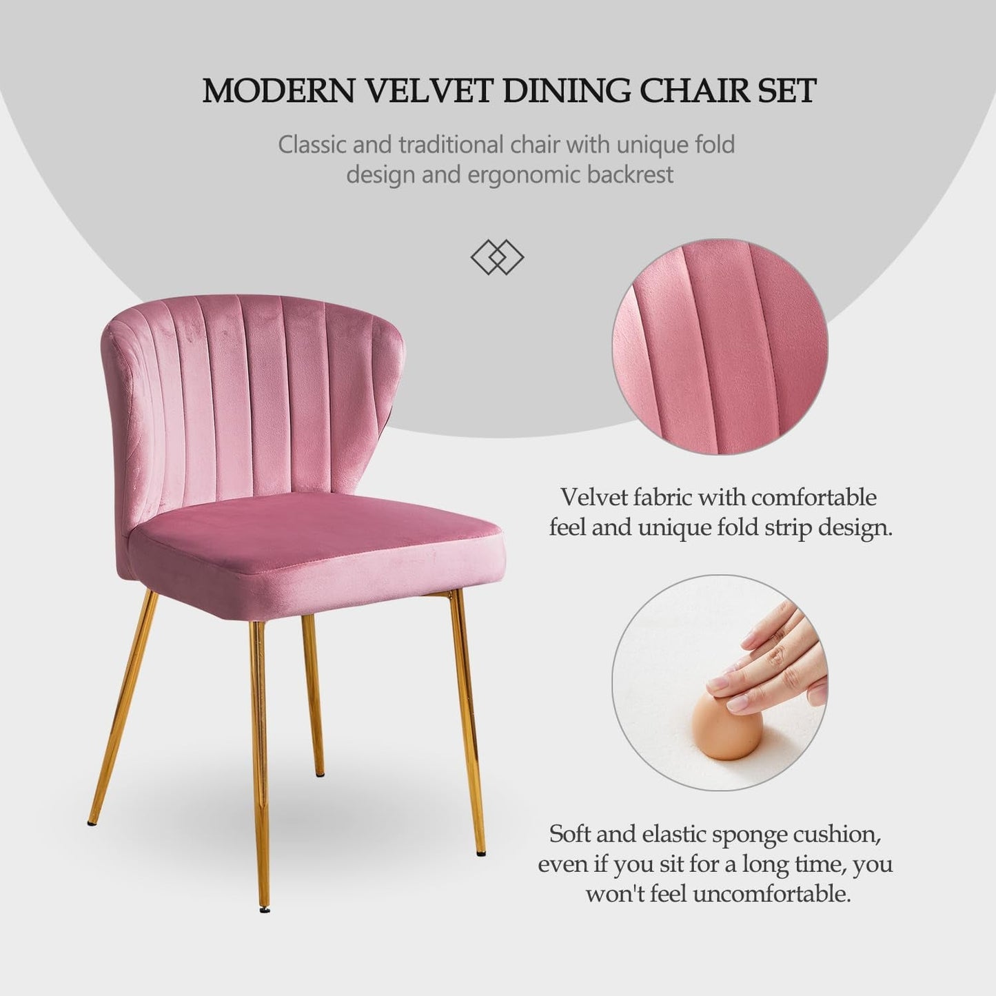 Pink Velvet Dining Chairs Set of 4, Modern Dining Chairs with Golden