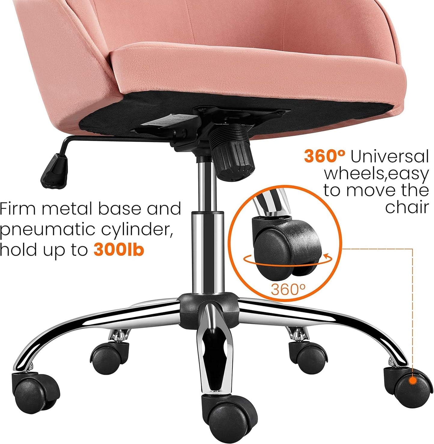 pink upholstered velvet office chair details about chrome metal base with 360 swivel wheels