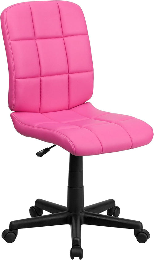 Mid-Back Pink Quilted Vinyl Swivel Task Office Chair
