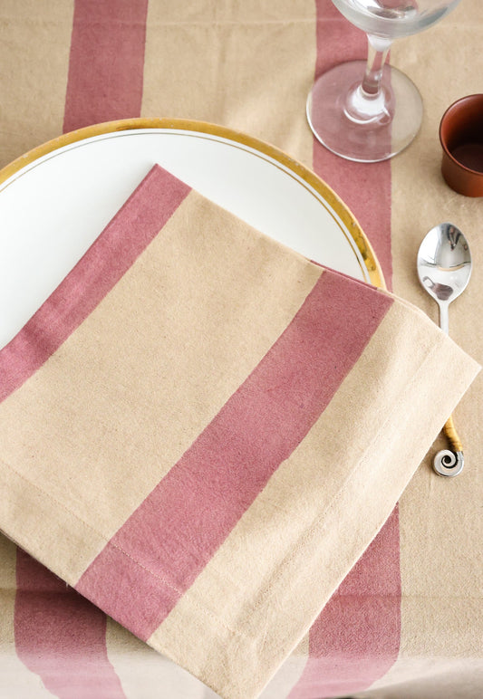 Pink Stripes (Rose) Block Print Napkins, Set of 4