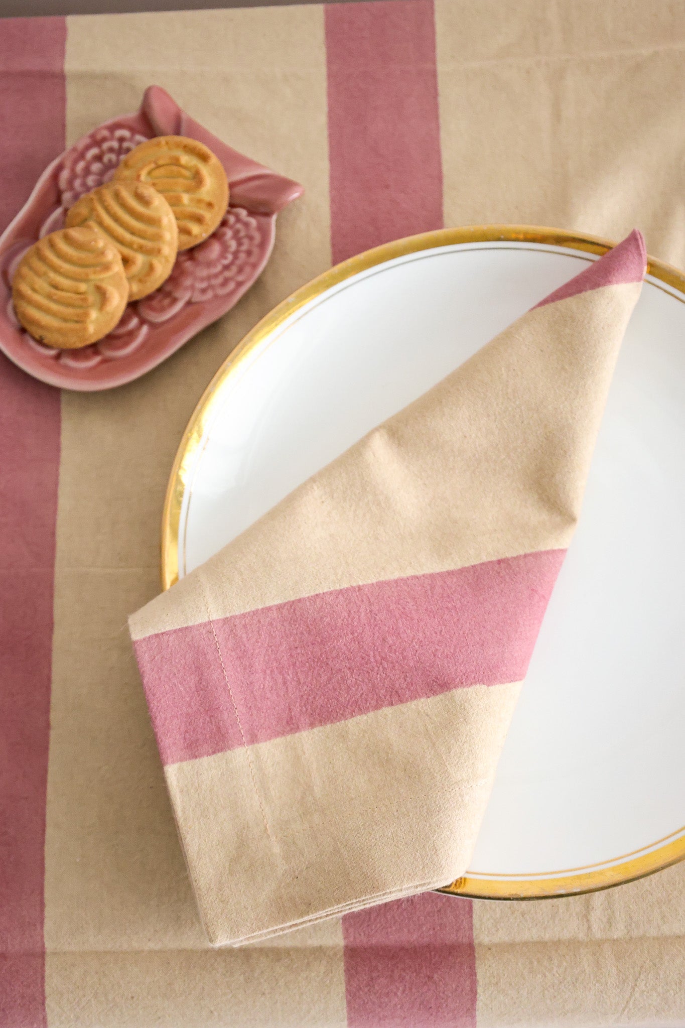 Pink Stripes (Rose) Block Print Napkins, Set of 4