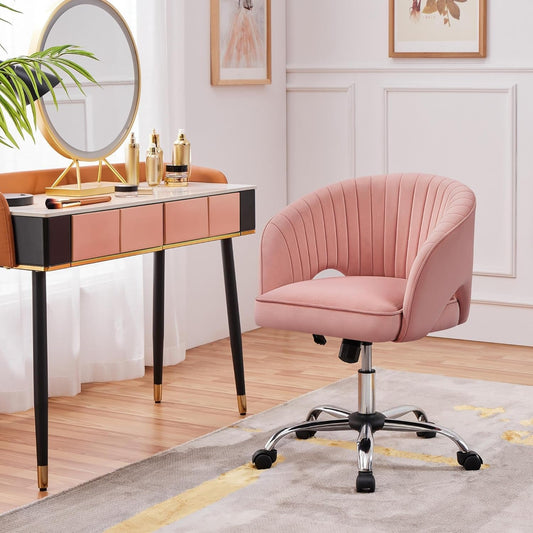 Pink Desk Chair Soft sits in bedroom as a Vanity Chair