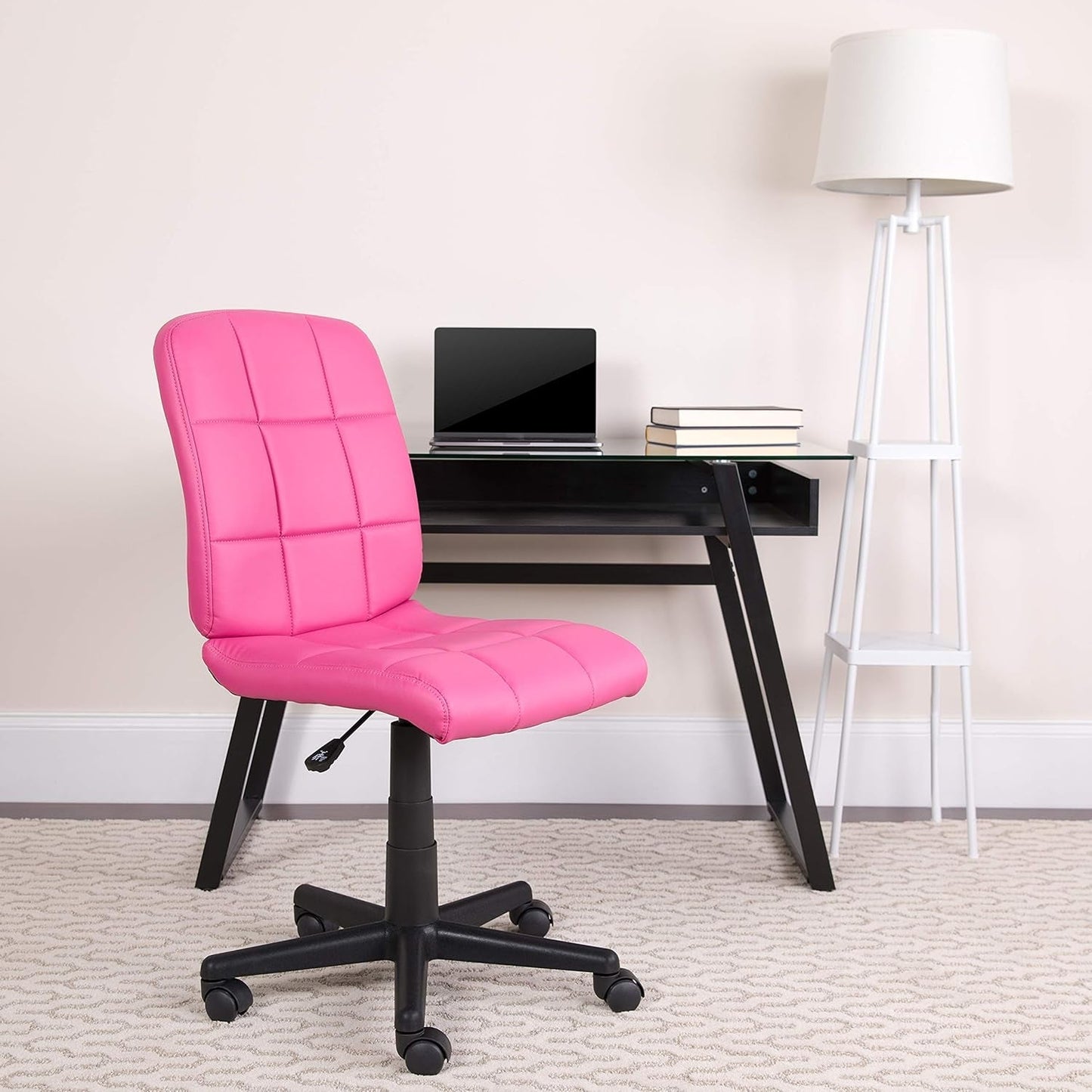 Mid-Back Pink Quilted Vinyl Swivel Task Office Chair