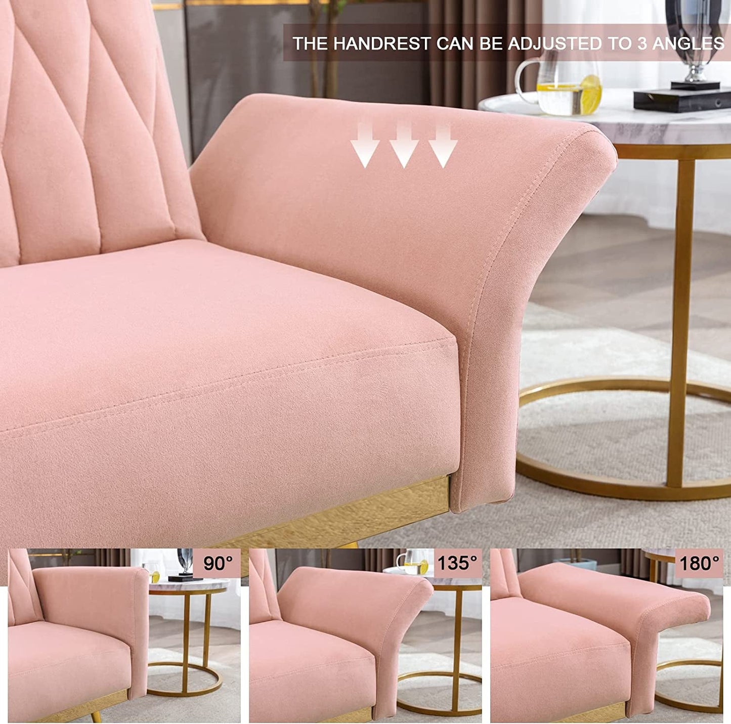 Pink Velvet Multifunctional Sofa Chair with Ottoman and Armrests