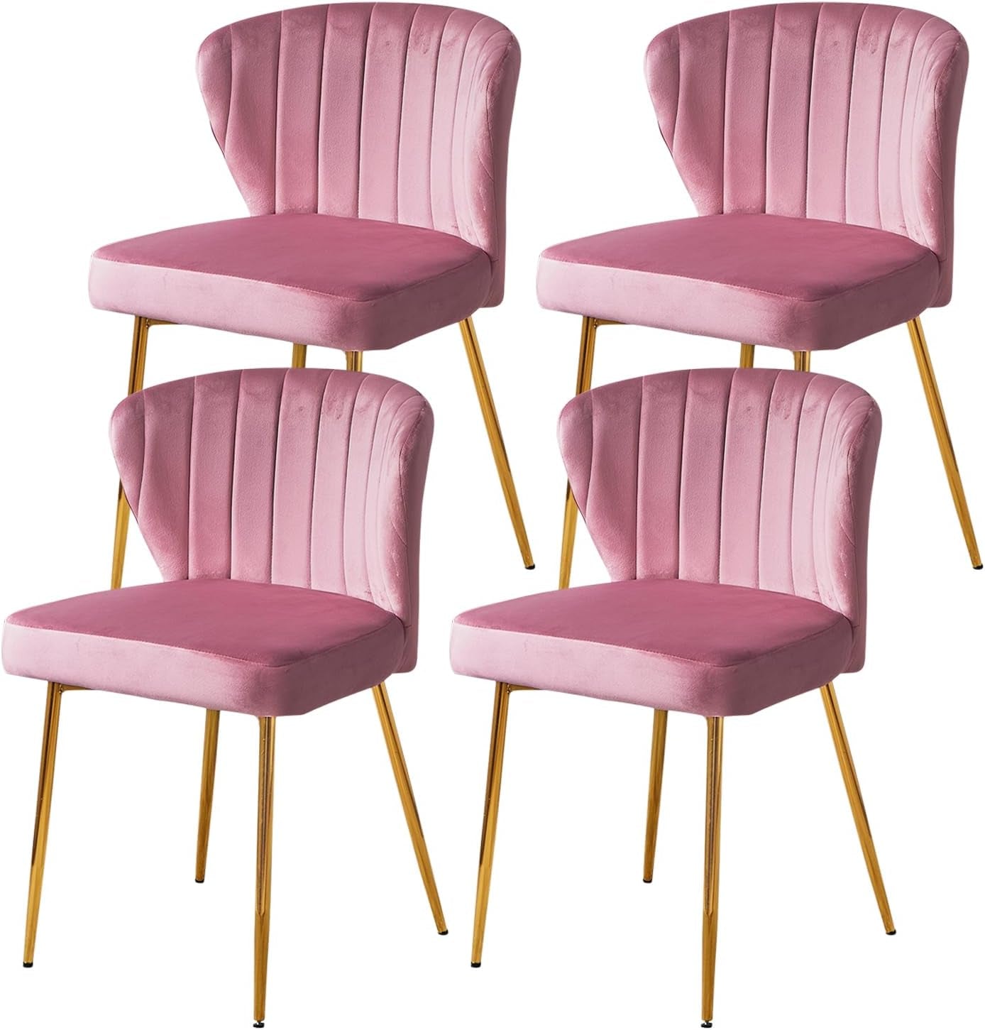Pink Velvet Dining Chairs Set of 4, Modern Dining Chairs with Golden