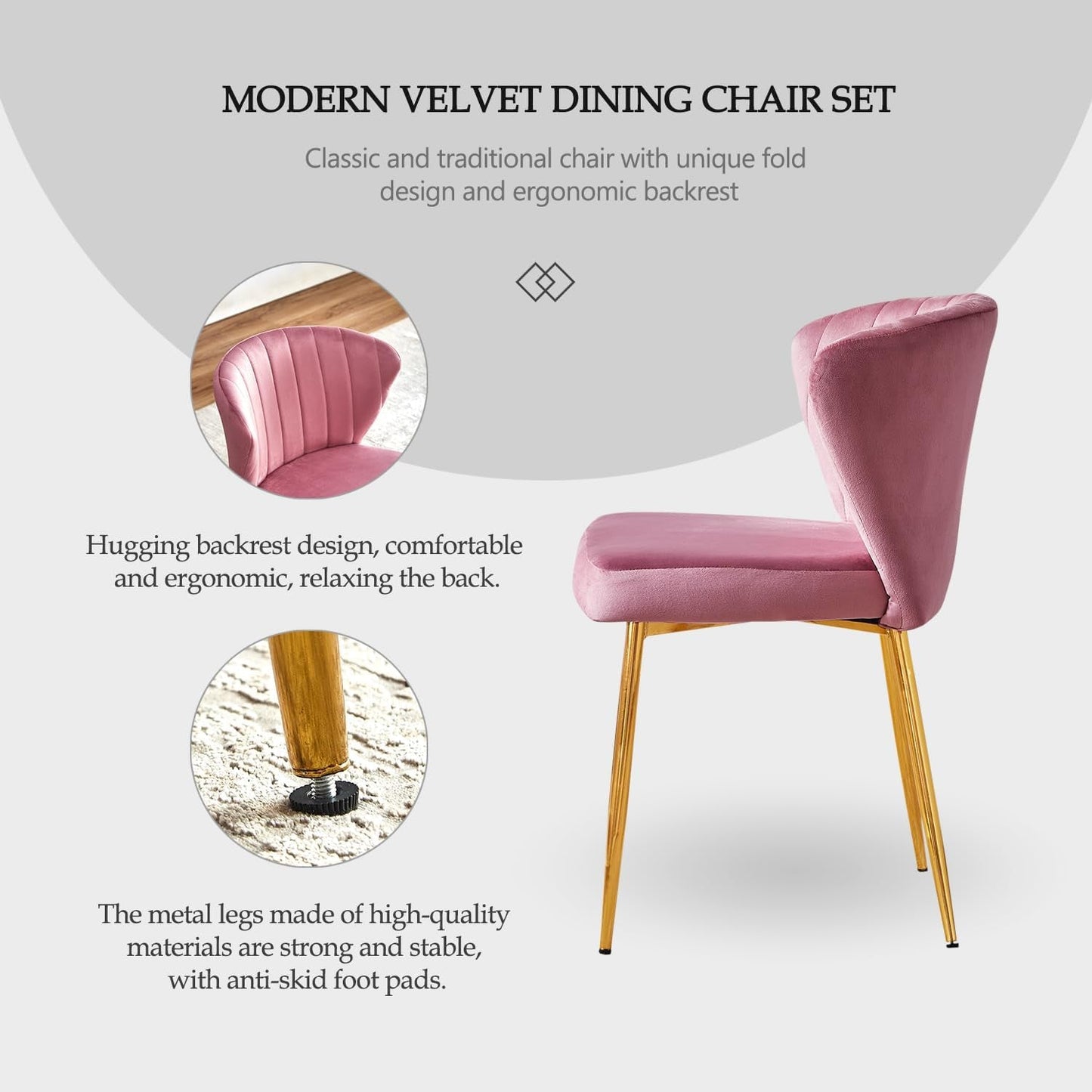 Pink Velvet Dining Chairs Set of 4, Modern Dining Chairs with Golden