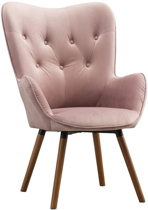 Contemporary Dark Pink Velvet Accent Chair with Tufted Back as a side chair front view on white background