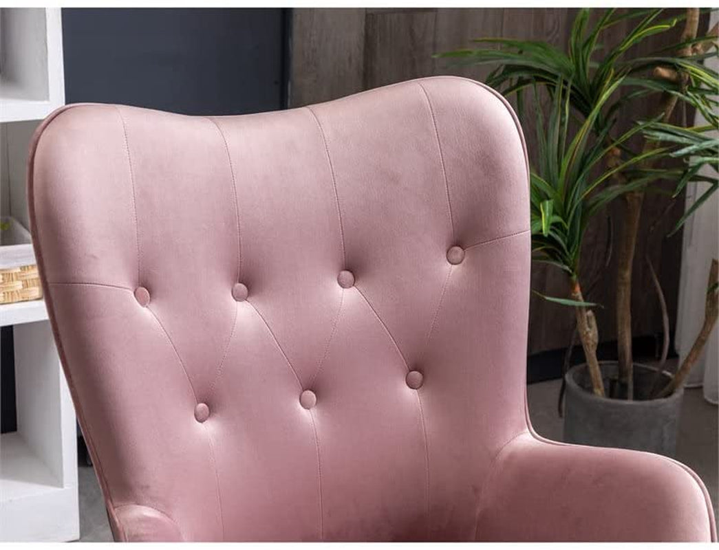 Contemporary Dark Pink Velvet Accent Chair with Tufted Back as a side chair in a living room close up of soft  tufted back