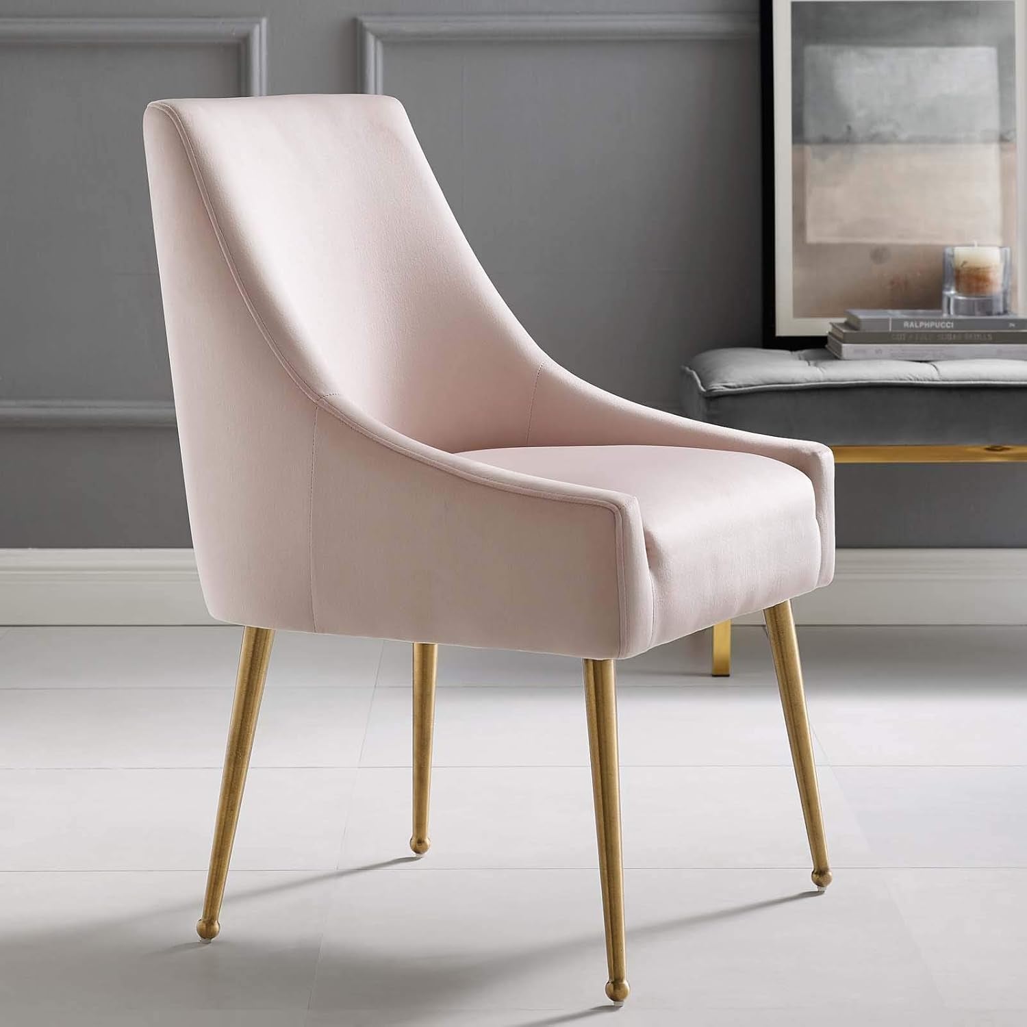  Pink Velvet Dining Chair or Vanity Seat set in bedroom