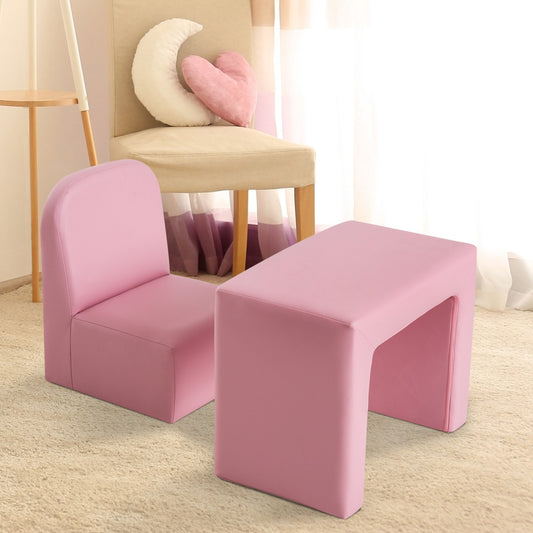 pink childs chair and table
