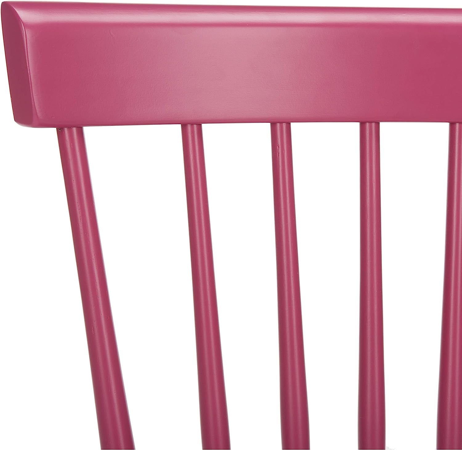 Raspberry Pink Wood Spindle Kitchen Side Chair Set back rest and wood spindle closeup detail